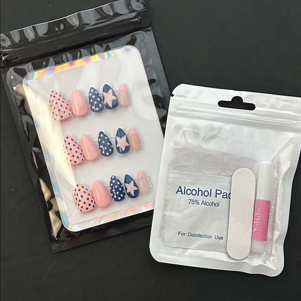 Pink and Blue Polka Dot and Star Nail Set